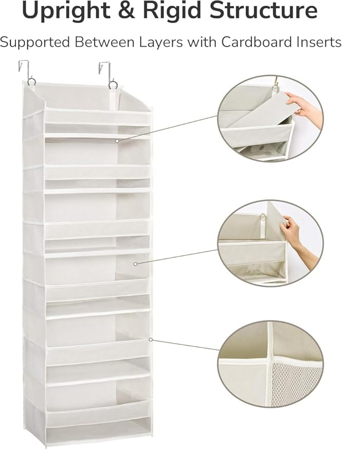 XATUS Over The Door Organizer, 6-Shelf Closet Hanging Storage with 13 Mesh Pockets, 55lbs Capacity Behind The Door Storage fo