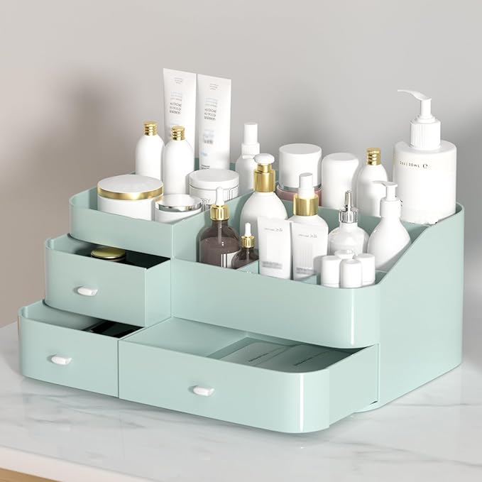 MIUOPUR Makeup Organizer for Vanity, Large Capacity Desk Organizer with Drawers for Cosmetics, Lipsticks, Jewelry, Nail Care,