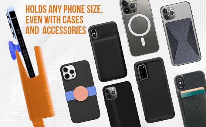 CELL PHONE SEAT - Cup Holder Phone Holder Mount for Car - Universal Adjustable Expander Cradle Hands-Free Driving - Compatible with All Smartphones iPhone Samsung Google Android Orange