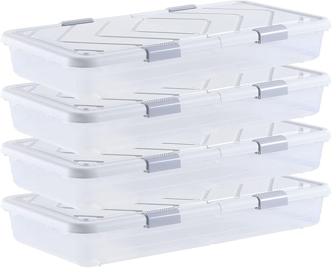 VEVOR Under Bed Storage with Wheels, 31.7 x 15.6 x 6.9 inch Underbed Containers, Underbed Shoes Organizer with Lid & Gray Lat