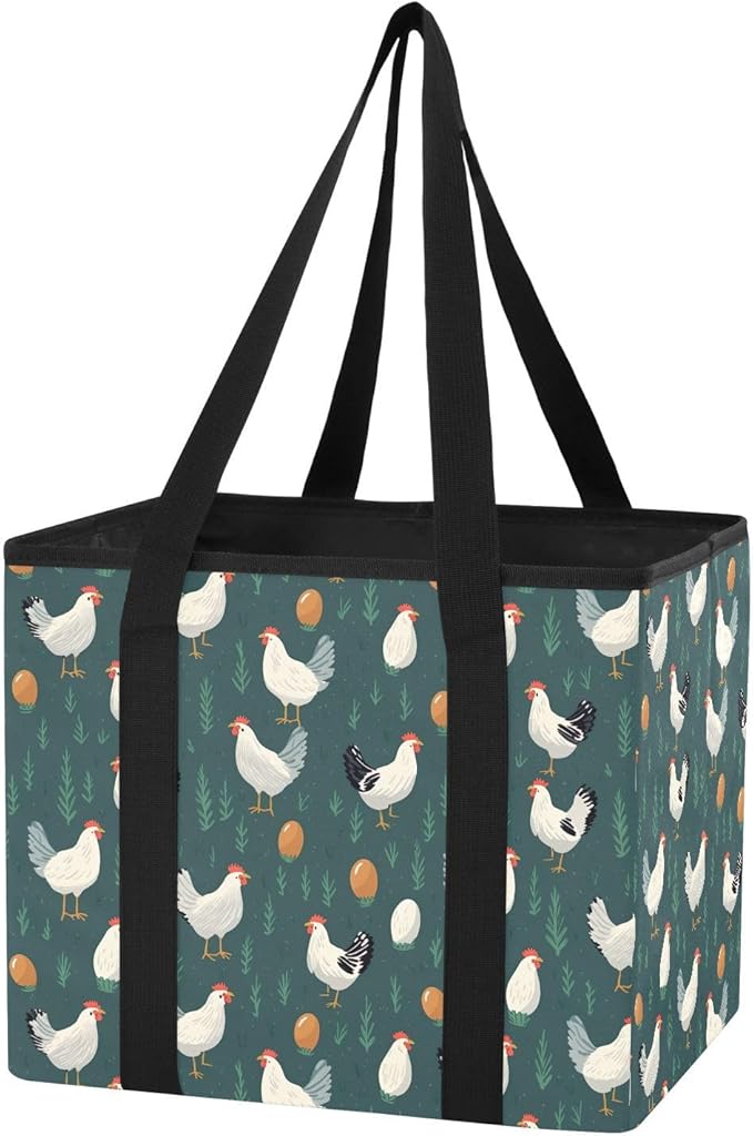 FRMG Chicken Hen Kitchen Reusable Grocery Bags,Car Organizer Storage Bag,Foldable Trunk Organizers,Large Shopping Totes Bag w