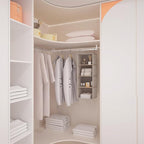 Hanging Closet Organizer and Storage, Foldable 4-Shelf Wardrobe Clothes Shelves Organizer, Imitation Linen Fabric, Beige Houn
