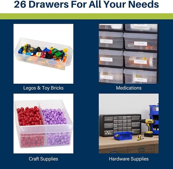 Akro-Mils 26-Drawer Plastic Drawer Storage Cabinet for Garage Organization, Bead Organizer, Building Bricks Storage, Teacher 