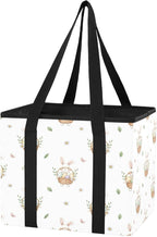 Bunny Easter Reusable Grocery Bags Large Shopping Tote Bag with Reinforced Bottom Board, Water Resistant Foldable Storage Bag