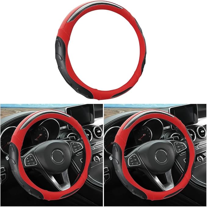 Leather Steering Wheel Cover, Auto Car Stretch Steering Wheel Protector, Universal 15 Inch Anti-Slip Breathable Odorless Stee