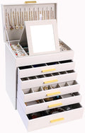 BOOVO Jewelry Boxes for Women, White and Black 6 Layer Large Jewelry Box for Necklace, Bracelet, Earrings, Rings Storage, Jew