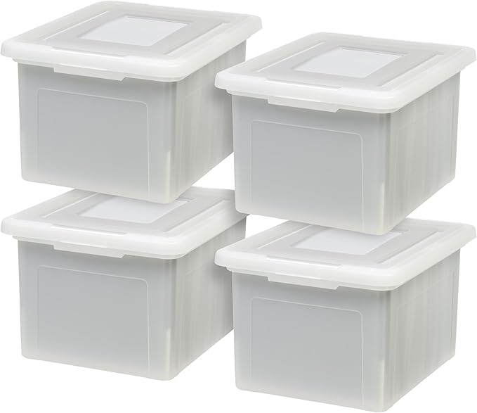 IRIS USA File Box, Plastic File Organizer with Lids for Letter/Legal File, Portable Document Box For Moving, Storage Bin with