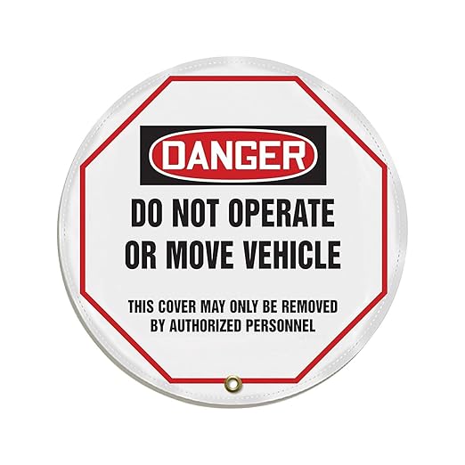AccuformNMC Steering Wheel Cover for Lockout Tagout, OSHA-Style Legend Danger DO NOT Operate OR Move Vehicle..., Reinforced Vinyl, 16" Diameter, KDD811
