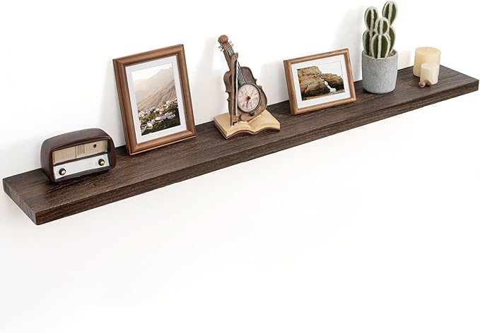 Floating Shelves for Wall Decor, 8 Inch Deep Rustic Solid Elm Wood Floating Shelves Wall Mounted, Wall Shelves with Invisible