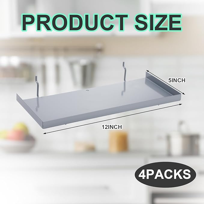 Lineshading 4 Pcs Pegboard Shelves, 12 x 5 Inch Metal Shelf Brackets Pegboard Tray Accessories Wall Organizer for Craft Room 