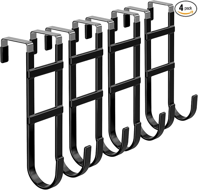 FYY Over The Door Hooks - 4 Pack Heavy Duty Dual-Hook Organizer Hanger with Non-Slip Rubber for Towels, Clothes, Hats & Bags 