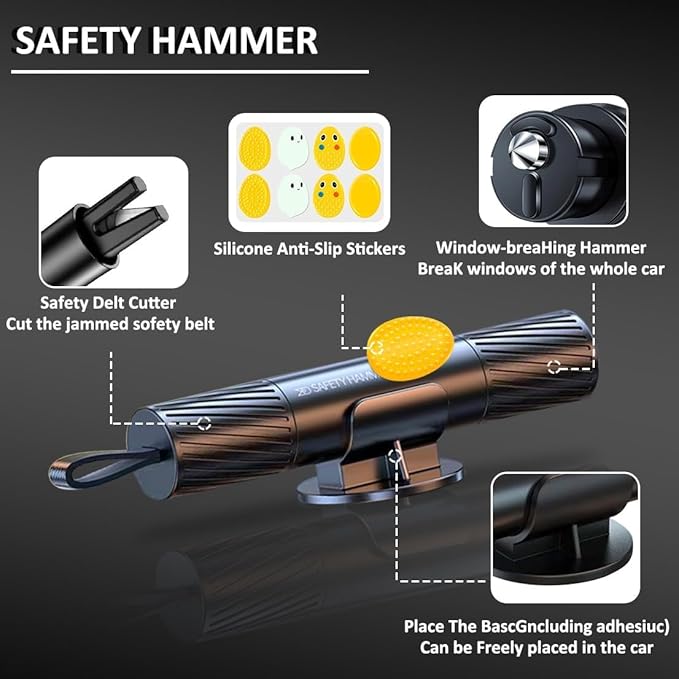 Safehammer - 2026 Upgraded Safe Hammer Glass Breaker Under Water, Car Hammer Seatbelt Cutter Window Breaker Emergency Escape 