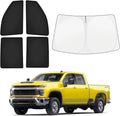 KUST Car Window Shades for Chevy Silverado 2500/3500 (Crew Cab) 2020-2025 2026 Windshield Sun Shade Side Window Cover UV Block Privacy Protection Accessories for Camping Blackout Rear Back Full 5PCS