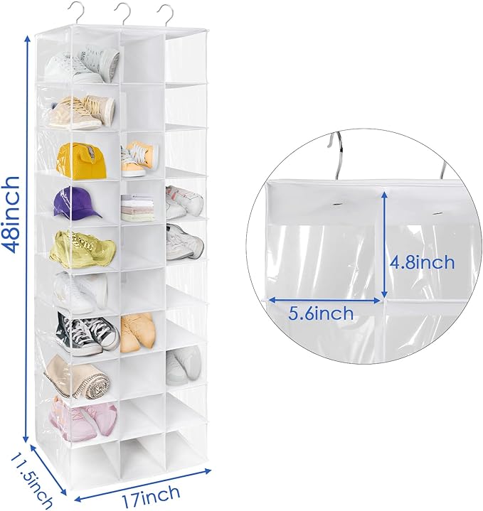 coastal rose Hanging Shoe Closet Organizer, 30 Sections Hanging Closet Organizers and Storage Shelves with 6 Mesh Pockets, Sp