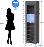 Simple Trending Narrow Shoe Rack with Cover, 10 Tier Shoe Organizer Storage, Tall Free Standing Shoe Cabinet Holds 20 Pairs f