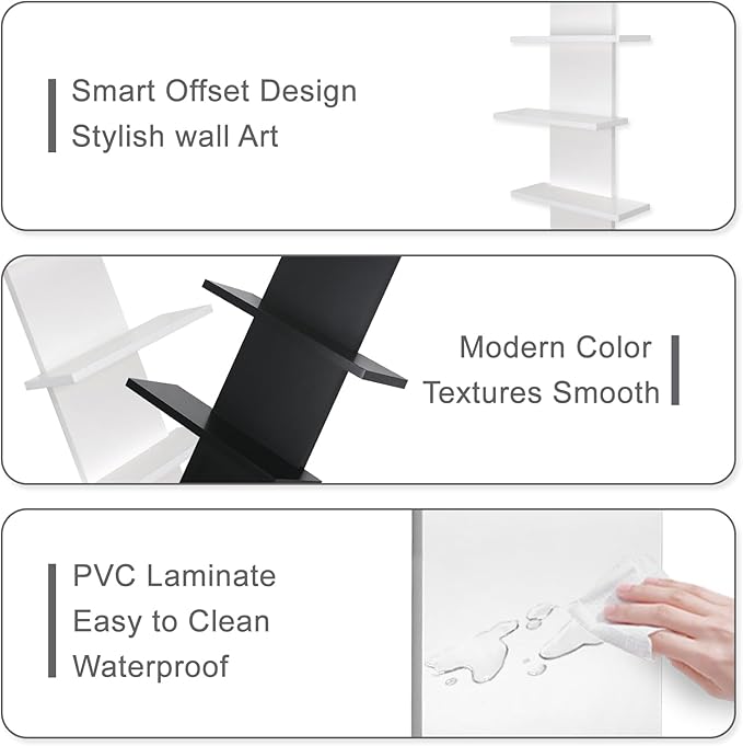5 Tier Wall Shelf Unit-White Floating Shelves for Home Decor, Modern Unique Asymmetric Design for Bedroom & Living Room Stora