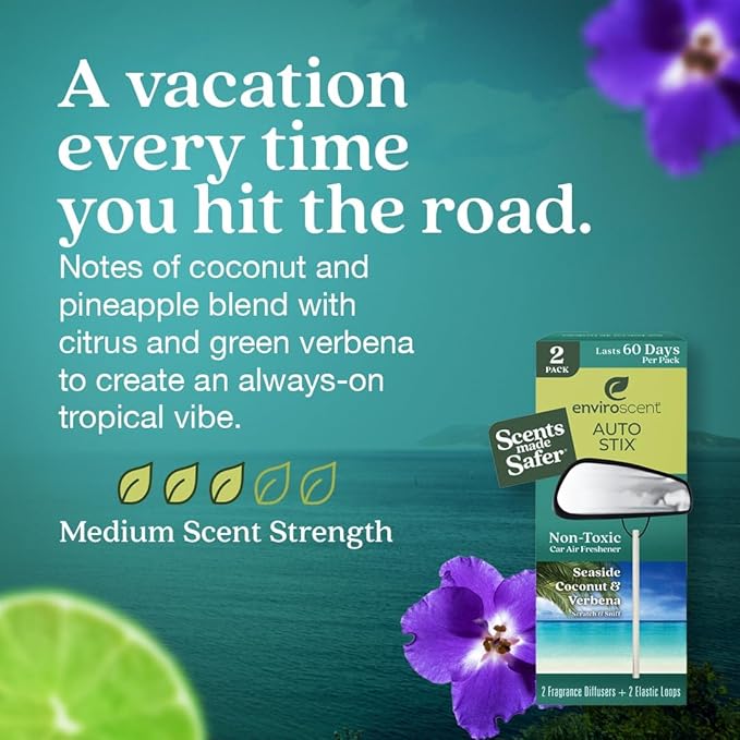 Enviroscent Non-Toxic* Car Air Freshener Auto Stix® - Scents Made Safer - Enjoy Fragrance Lasts Up to 480 Days - Includes Aut