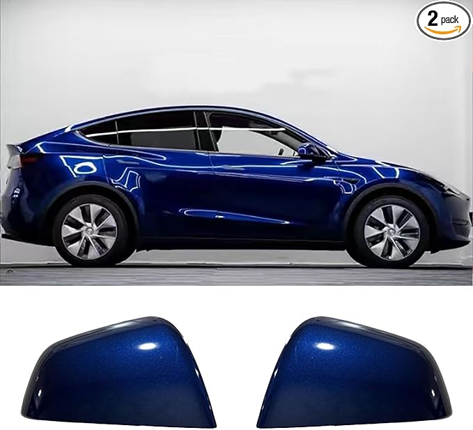 Compatible with Tesla Model Y Side Mirror Cover Replacement 2021 2022 2023 2024, Left & Right Side Rearview Mirror Cover Cap for Model Y Accessories(blue)2pcs