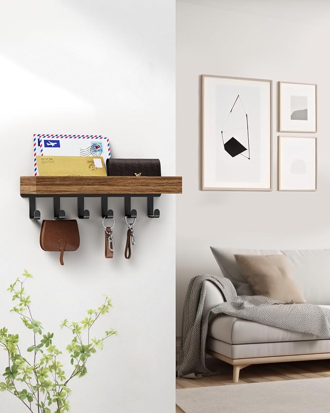 Key Holder Wall Mount Adhesive Magnetic - Hanging Key Hooks with Mail Organizer Tray for Wallet House Accessories - Keys Hang