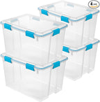 Sterilite 4-Pack Gasket Box, Weather-Resistant Storage Bins with Latching Lids, 80 Quart - Heavy-Duty Organizing Containers f