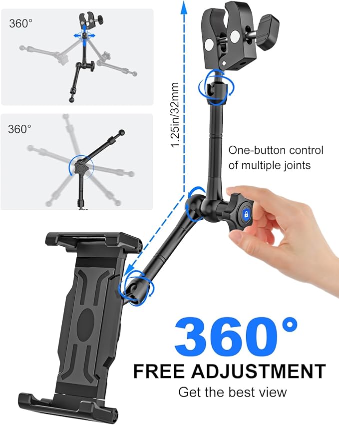 Car Headrest Tablet Holder - Metal Magic Arm, Car ipad Holder Backseat Kids with Universal Metal Clamp, Tablet Headrest Mount for iPad Pro 12.9 Air, Galaxy Tab, iPhone16, 5.5-15.6" Devices