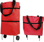 Collapsible Shopping Grocery Bag With Wheels Rolling Tote Bag With Wheels Large Reusable Shopping Bags Foldable Cart(Red,Large)