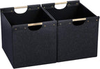 HOONEX Large Collapsible Storage Bins, Linen Fabric, 2 Pack, Storage Baskets with Wooden Carry Handles and Sturdy Heavy Cardb