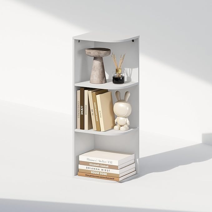Furinno Reed Corner Shelf, 3-Tier Corner Bookshelf, Book Shelf, Corner Shelves, Storage Rack, for Organization and Storage, H