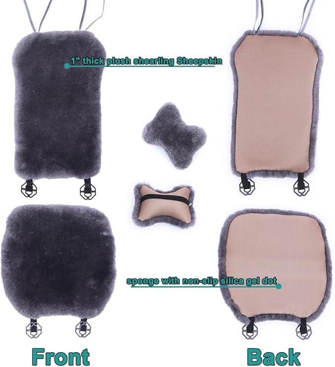 OGLAND 2 Pack Fuzzy Sheepskin Car Seat Covers| Fluffy Front Seat Cushions | Plush Soft Fur Protectors for Car Bucket Seats Ac