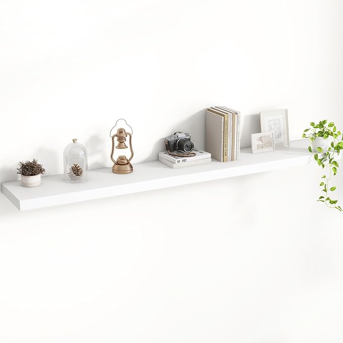 55 Inch Floating Shelves, 8 Inch Deep Floating Shelves for Wall, Hanging Shelf with Invisible Brackets, Deep Shelves for Bath