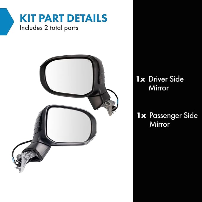 TRQ Driver and Passenger Side Power Heated Mirror Set Smooth Black Textured Compatible with 2020-2022 Kia Telluride KI1320241