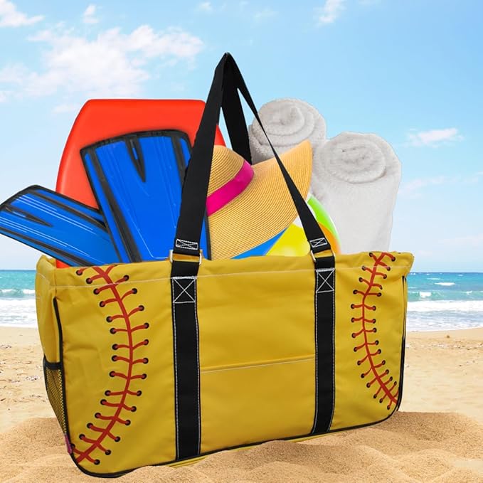 NGIL Extra Large Utility Tote Reusable Grocery Organizing Bag Oversized Collapsible for Storage, Picnic,Car, Beach (Softball-yellow)