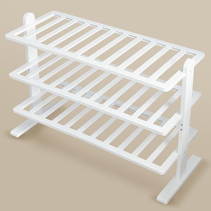 Varhomax White Shoe Rack, Bamboo Shoe Rack Organizer for Closet and Entryway, Thick Wooden Free Standing Shoe Shelf for Small