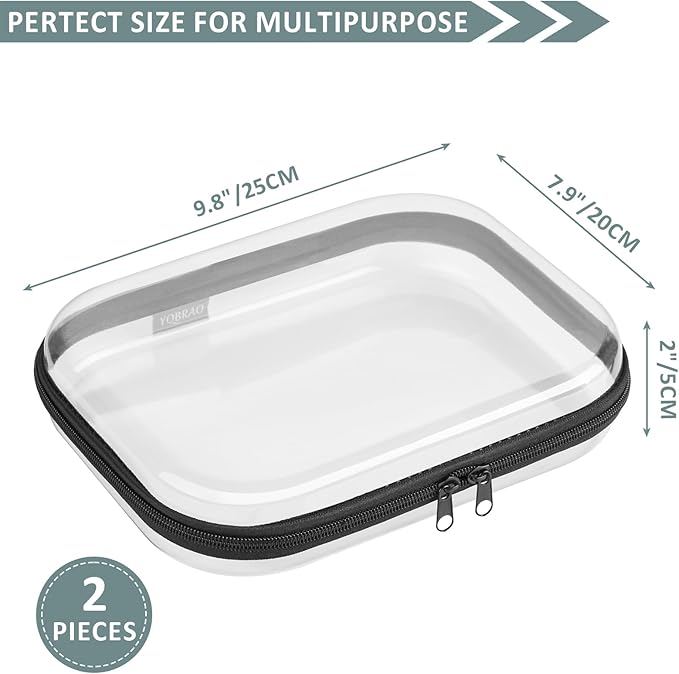 YQBRAO Hard Sided Clear Zipper Case for Storage- Professional-Grade Plastic Clear Zipper Pencil Case,Toy Storage Bins, Toilet