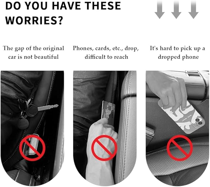 2PCS Car Seat Gap Filler,Flexible in between Car Seat Catcher for Tightly Filling Seats Gaps,Universal Cars Console Catcher Interior Cars Accessories for Women & Men (Black)
