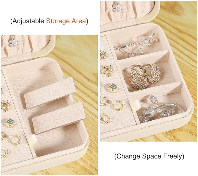 LANDICI Small Jewelry Box for Women Girls, PU Leather Travel Jewelry Case, Portable Jewelry Organizer Storage Holder Display 