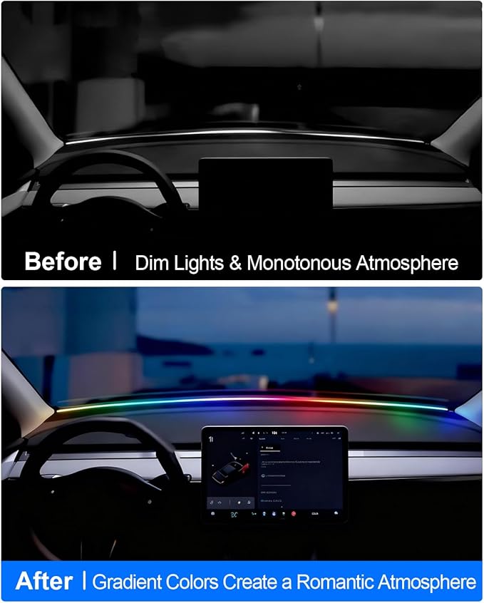 for Tesla LED Car Ambient Lighting Strip Model Y Juniper Model 3 Highland Accessories 2017-2026 Dashboard Windshield Interior LED Light Strip Waterproof Decoration Atmosphere Ambient Lighting