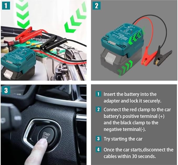 Jump Starter Adapter for Makita 18V Li-ion Battery,Automotive Batteries Booster with 12V Jumper Cable Clamps for 3.5L Vehicles,Portable Car Charger Jump Starter (Battery Not Included)