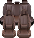 Coverado Front and Back Seat Covers, 5 Pieces Waterproof Nappa Leather Auto Seat Protectors Full Set with Head Pillow, Univer
