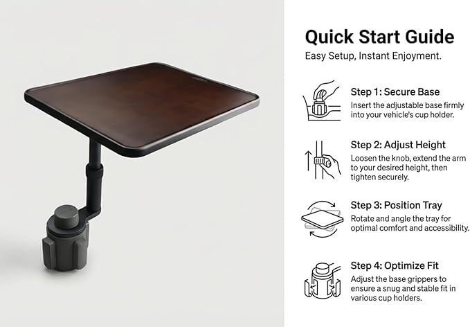 Car Desk for Laptop,360° Rotating Cup Holder Table,Walnut-Colored Wooden Car Laptop Mount,Adjustment Car Desk&Car Table Tray Compatible with Tesla Model 3/Y/S&Most Vehicles