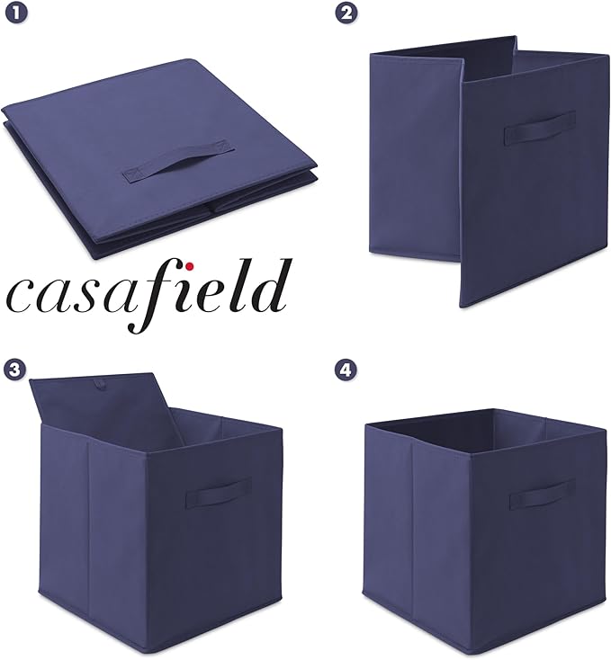 Casafield Set of 6 Collapsible Fabric Cube Storage Bins, Navy Blue - 13" Foldable Cloth Baskets for Shelves, Cubby Organizers
