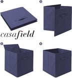 Casafield Set of 6 Collapsible Fabric Cube Storage Bins, Navy Blue - 13" Foldable Cloth Baskets for Shelves, Cubby Organizers