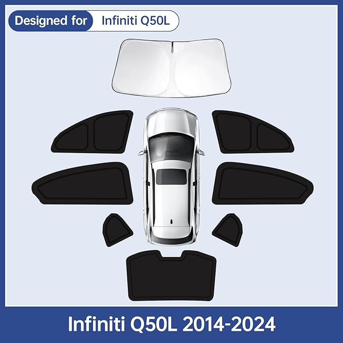 8PCS Car Window Shades for Infiniti Q50L 2014-2024, Window Covers for Q50L Windshield Side Rear Windows, Full Set Privacy Protection Car Sunshade with UV Blocking for Camping Napping