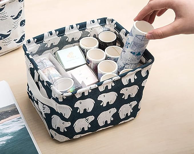 Lawei 9 Pack Mini Canvas Storage Bins - Collapsible Canvas Shelf Basket Nursery Organizer Box with Handles for Nursery Kids B