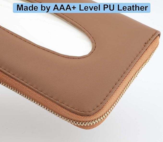 Car Tissue Holder, Sun Visor Tissue Holder, Car Visor Napkin Holder, PU Leather Backseat Tissue Case Holder for Car Vehicle with Zipper (Brown)