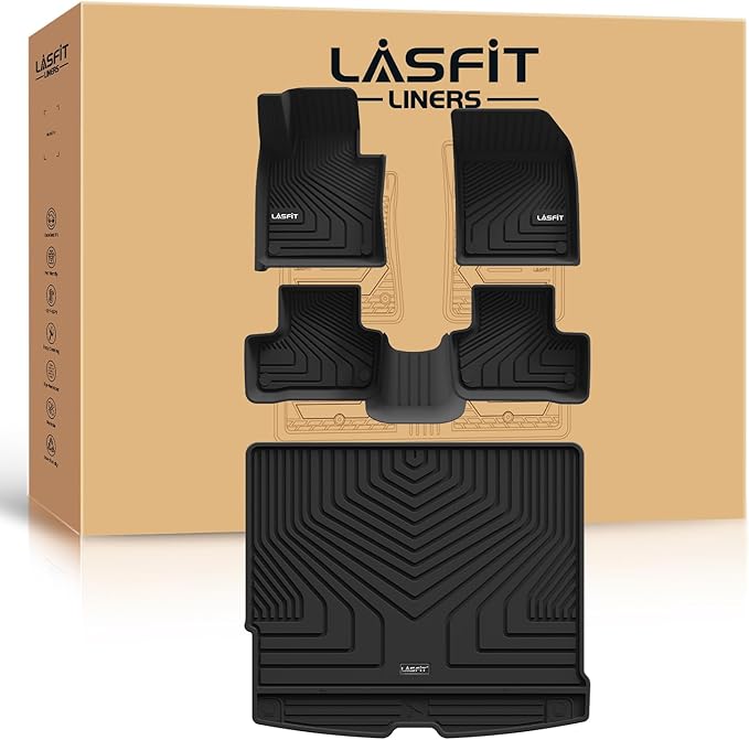 LASFIT Floor Mats & Cargo Mat for Volvo XC60 (2018-2026),XC60 All Weather Floor Liner TPE Custom Fit 1st & 2nd Row Car Mats and Floor Mats for XC60 Automotive Accessories(Not Fit PHEV (T8 Models))