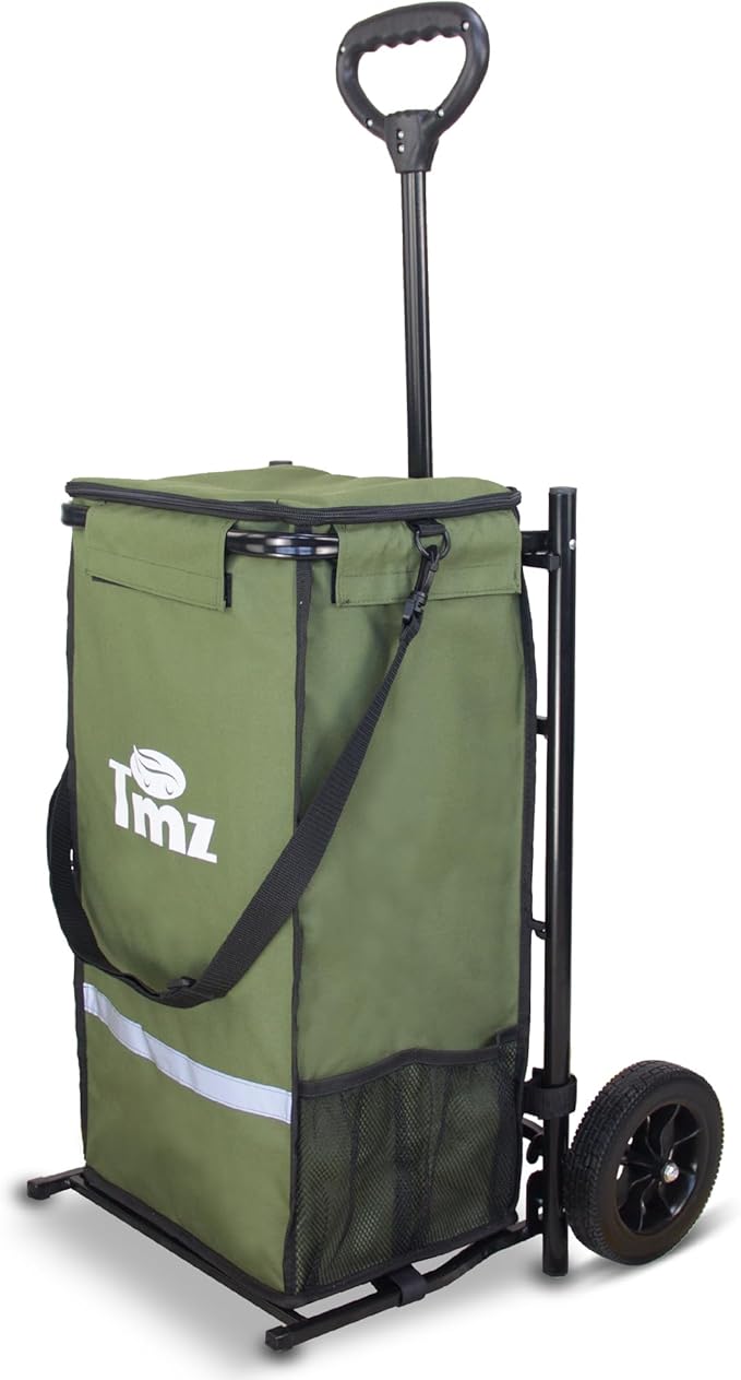 TMZ Heavy-Duty Foldable Shopping Cart with Removable Insulated Bag & Hooks - Lightweight 110 lbs Capacity Grocery Luggage Cart for Market, Travel, Laundry (Green)