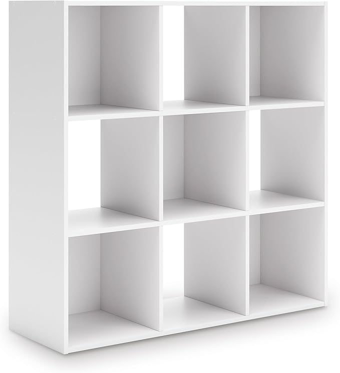 Signature Design by Ashley Onita Modern 3-Tier Floor Standing 9 Cube Organizer for Living Room, Wood, Works with 10.5" W x 10