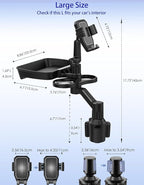 Car Cup Holder Tray - 4 in 1 Adjustable Car Cup Holder Expander with 360° Rotatable Food Tray Table and Phone Mount for Drive