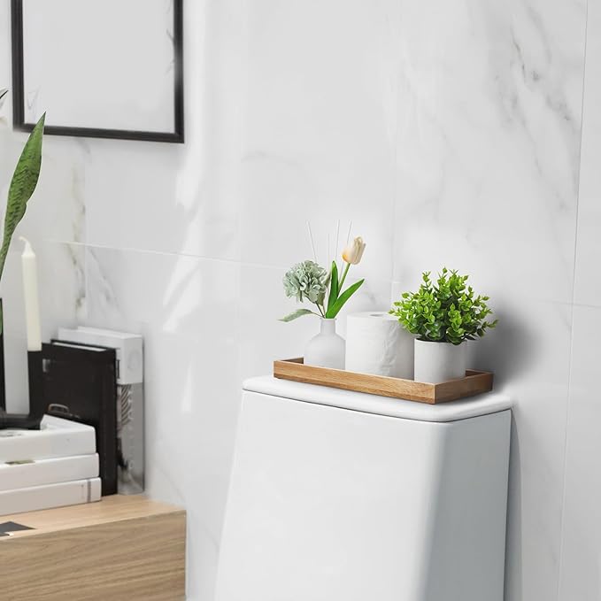 ALELION 13" Bathroom Vanity Tray for Counter - Acacia Wood Decorative Tray for Toilet Tank Makeup Perfume Jewelry Catchall Co